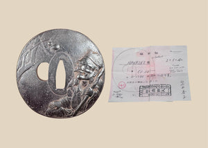 Antique Japanese Iron Tsuba Depicting an Elderly Sage and Spider | Circa 19th Century