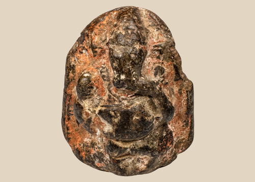 South Indian sandstone Ganesha votive sculpture with traces of pink and reddish pigment, 18th–19th century
