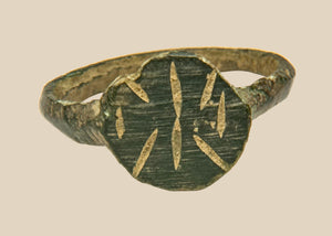 Early Byzantine Bronze Finger Ring with Radiate Geometric Bezel | Circa 5th–7th Century CE