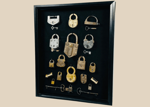 Framed Collection of Antique Locks & Keys | 19th – Early 20th Century Display