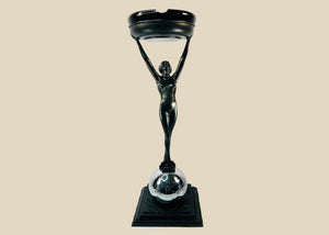 Présentoir décoratif Frankart, époque du jazz | Nu sculptural avec plateau circulaire | Circa 1925–1935