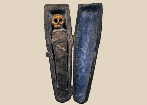 Antique Alpine Tödlein memento mori miniature coffin