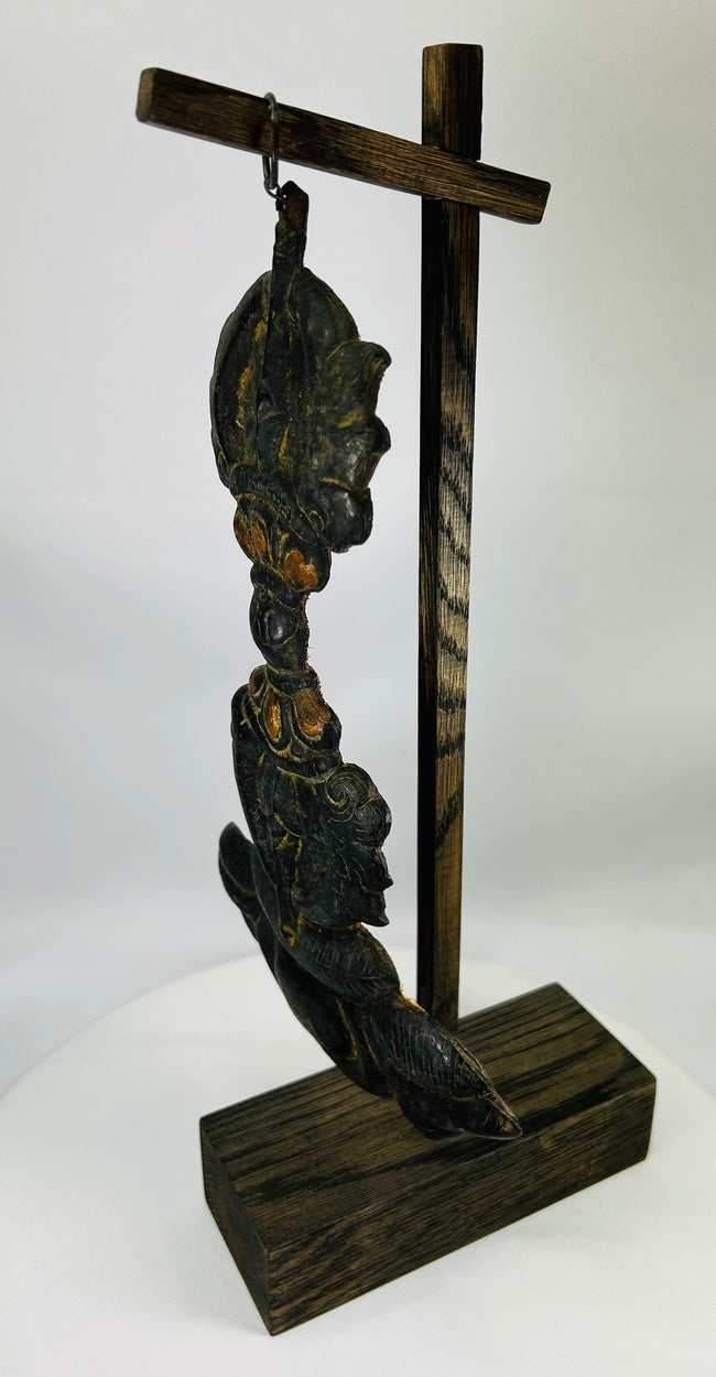 Historic gilt and silver-inlaid Buddhist ritual bronze with aged patina and original cloth backing