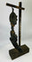 Historic gilt and silver-inlaid Buddhist ritual bronze with aged patina and original cloth backing