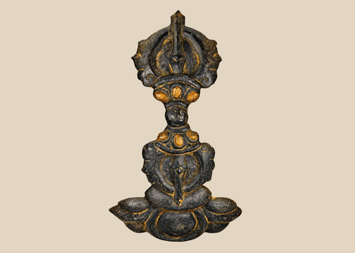 Japanese Buddhist gilt bronze vajra-inspired ritual ornament with textile backing, Muromachi–Edo period