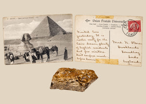 Great Pyramid of Giza Limestone Fragment with Original Cairo Postcard | Circa 1906 – 1914