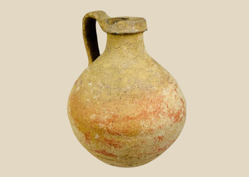 Ancient Abydos terracotta jug from Egypt with rounded body, spouted rim, and arched handle, Greco-Roman period, circa 1st century BCE–3rd century CE.