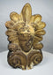 Hand-molded Greek terracotta roof ornament inspired by ancient Mediterranean architecture, featuring a human face and ornate palmette design.