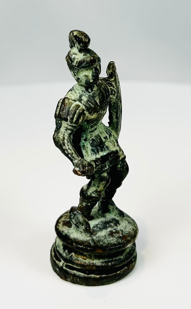Small bronze warrior sculpture inspired by ancient Greek and Roman soldiers