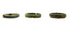 Three ancient bronze finger bands shown in side profile with varied widths, patina and archaeological surface wear