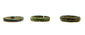 Three ancient bronze finger bands shown in side profile with varied widths, patina and archaeological surface wear