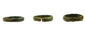 Back view of three Late Roman to Early Byzantine bronze finger rings, showing plain and open-ended bands with aged green-brown patina, circa 3rd–7th century CE.