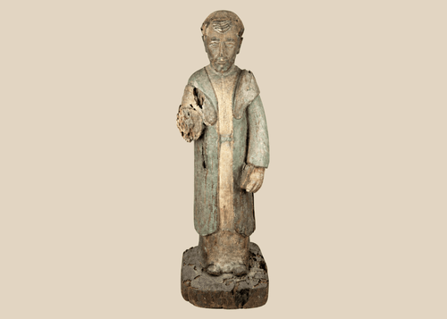 Spanish Colonial hand-carved wooden santo figure with aged patina