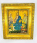 Hand-Painted Greek Orthodox Icon | Christ Pantocrator with Saints | 16th–18th Century tempera painting depicting Christ enthroned between the Virgin Mary and St. John the Baptist above St. George and St. Demetrius on horseback, traditional gold ground, Cretan or Greek island school.