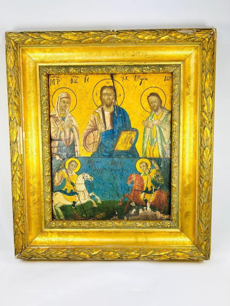 Greek Orthodox hand-painted icon of Christ Pantocrator and saints
