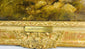 Brass title plaque reading “Happy Moments” on the ornate gilt gesso frame of a Victorian oil painting by Edward John Cobbett R.B.A., English genre artist, circa 1860–1880.