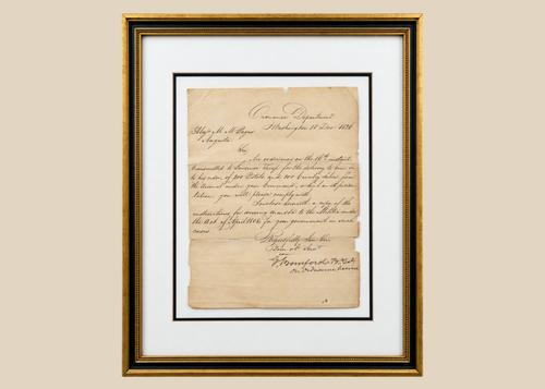 Framed 1826 United States Ordnance Department letter signed by George Bomford