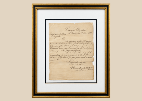 Framed 1826 United States Ordnance Department letter signed by George Bomford