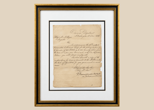 Framed 1826 United States Ordnance Department letter signed by George Bomford