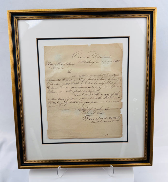 Early American military document ordering 200 pistols and 200 cavalry sabres