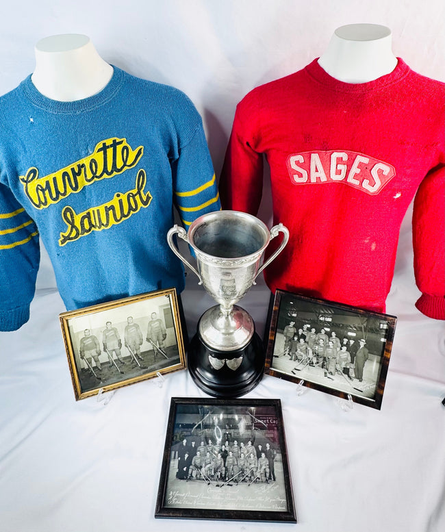 1941–1942 Couvrette &amp; Sauriol hockey championship collection with original memorabilia and trophy