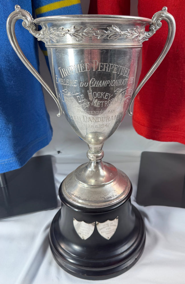 Silver-plated Ligue de Hockey Métropolitaine perpetual championship trophy presented by Léo Dandurand