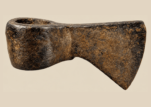 Fur Trade period forged iron trade axe head with rolled eye socket and aged patina