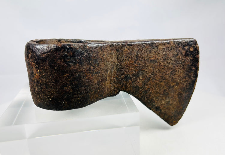 Authentic Fur Trade tomahawk-style axe head with flared blade and deep antique patina
