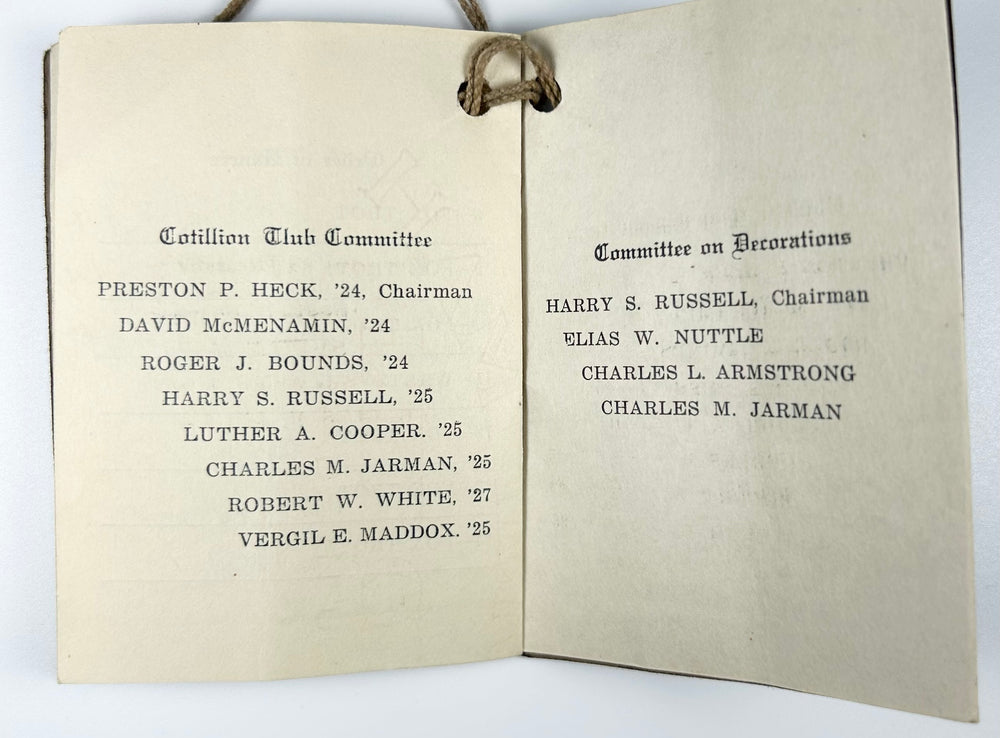 Antique collegiate dance card program dated May 30, 1924 from Washington College Junior Prom event