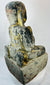 Burmese carved wooden temple attendant figure kneeling in reverence before Buddha.