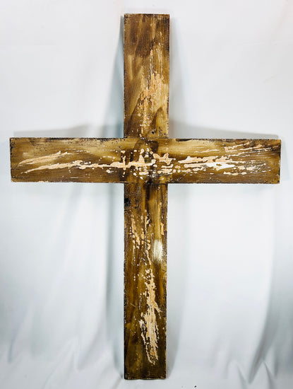 Spanish Colonial religious wood carving of Christ crucifix with historic patina.