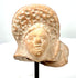 Ancient Roman female protome with a high rounded coiffure decorated with circular curls, softly modelled face, and reddish-buff terracotta surface.