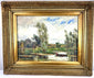 Impressionist-influenced European landscape artwork showcasing layered brushstrokes, atmospheric lighting, and shimmering reflections across a quiet river.