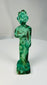 Small ancient Egyptian bronze votive figure of a female goddess mounted on base with green patina.