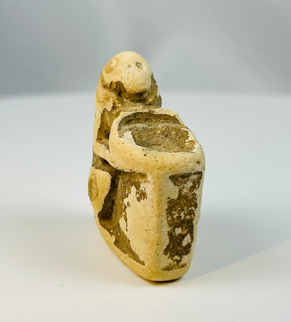 Small Egyptian baboon ritual sculpture with hollow basin used for oils or incense