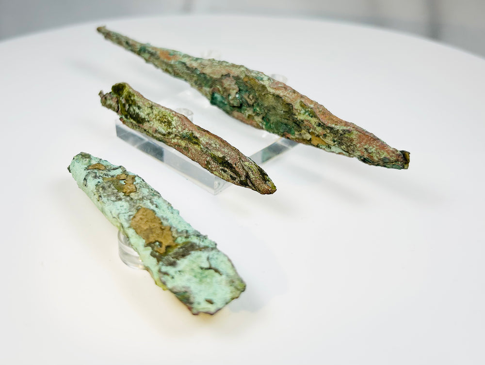 Old Copper Culture artifacts made from native copper with natural green patina