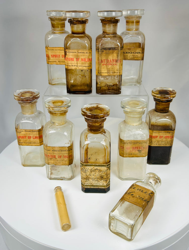 mid-19th century mahogany medical kit with original medicine bottles