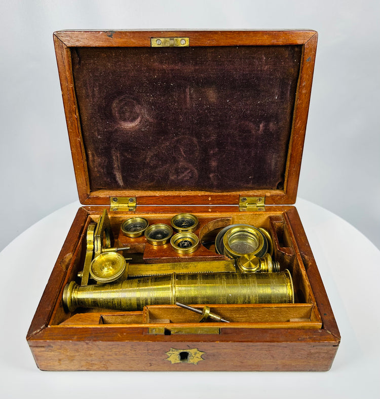 19th century portable brass microscope used by Victorian scientists