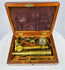 antique Gould type microscope with brass body and wooden storage box