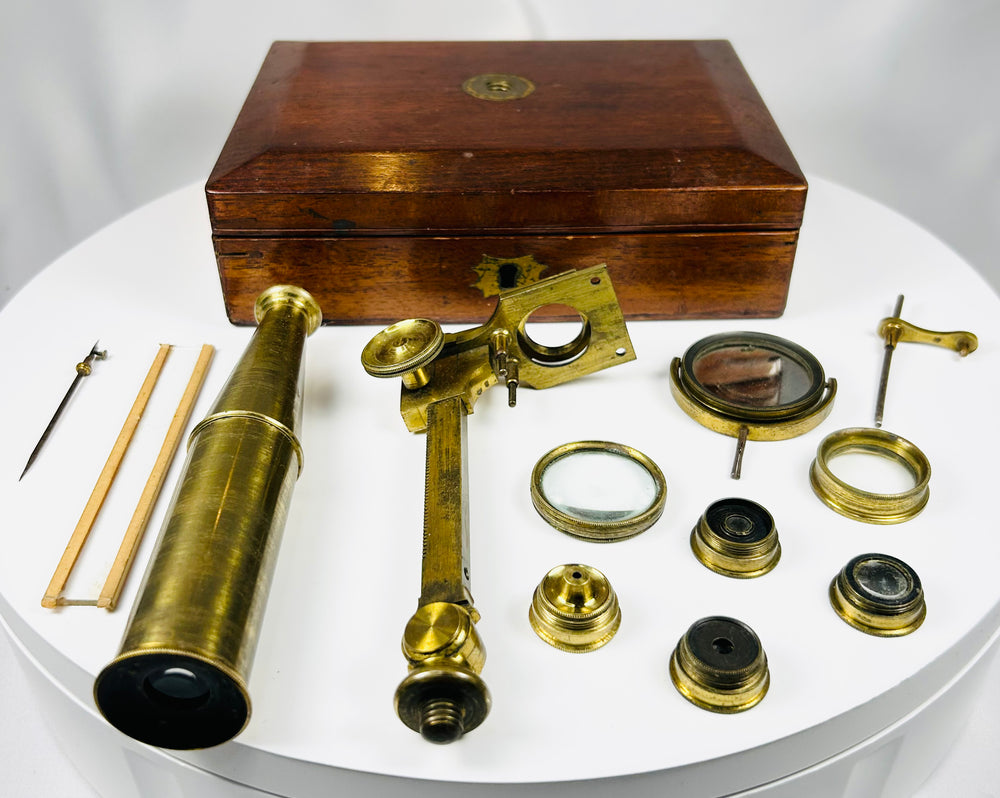 brass optical microscope instrument used for natural science study