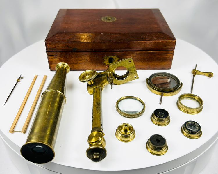 brass optical microscope instrument used for natural science study