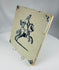 blue and white Delft ceramic tile with rider and horse scene