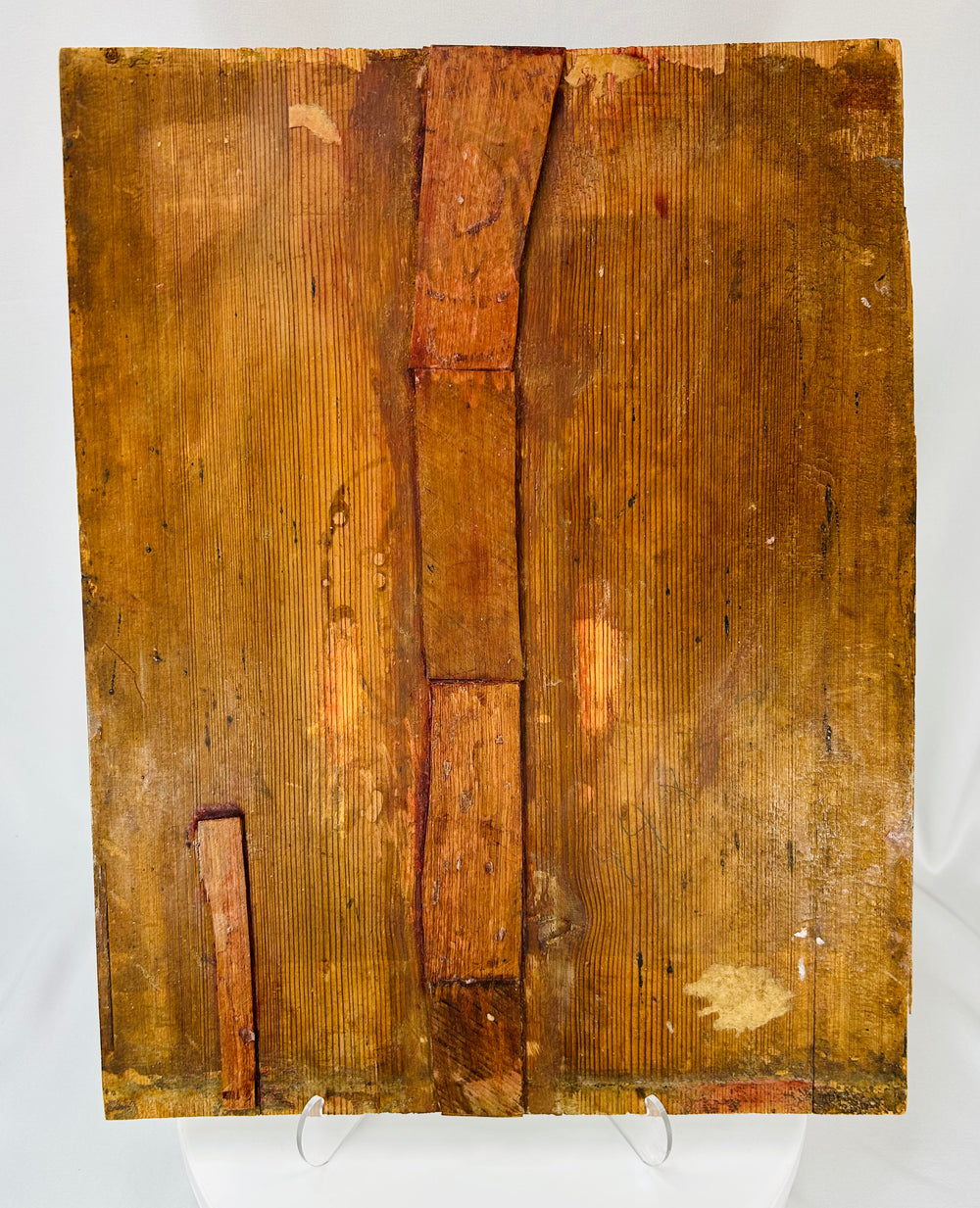 historic Spanish Colonial retablo painting with bishop holding cross and prayer book