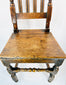 Early English oak high-back chair with block and ball turned front legs and stretcher