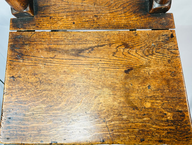 Early country made oak chair with tall splat back and hand turned legs