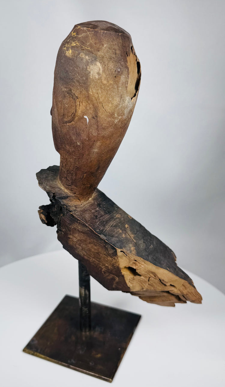Tribal Southeast Asian wooden guardian figure fragment with traces of original pigment