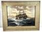 Original Alfred Gabali oil on canvas board painting titled Ships That Pass in the Night, circa 1958, depicting a maritime scene with ships at sea.