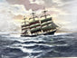 Original Alfred Gabali maritime painting from circa 1958, titled Ships That Pass in the Night, reflecting the German-American artist’s lifelong connection to the sea.