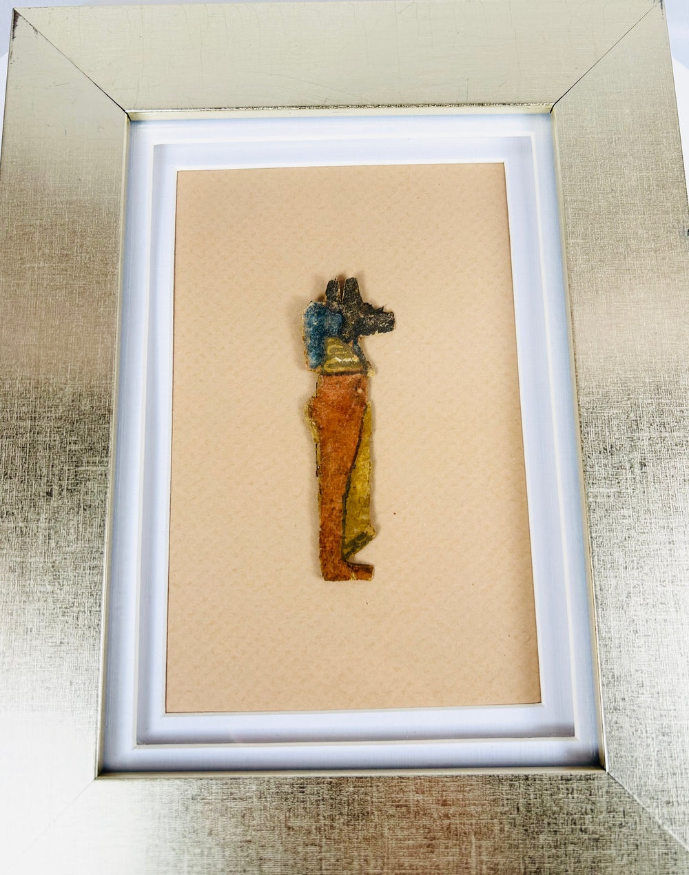 Egyptian cartonnage panel fragment with Anubis and traditional funerary imagery