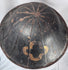 Antique Japanese samurai jingasa hat with gilt mon emblem and red lacquer interior